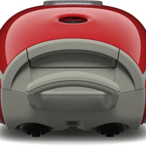 L'aspirateur Miele GUARD L1 RED PULSE, de couleur rouge et grise, est présenté de dos, mettant en évidence sa poignée et son panneau arrière.