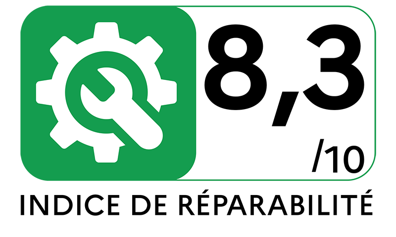 L'engrenage vert avec l'icône de la clé à molette, la note de 8,3/10 et le texte "Indice de Réparabilité"-parfait pour les utilisateurs de Miele GUARD L1 RED PULSE soucieux du développement durable.
