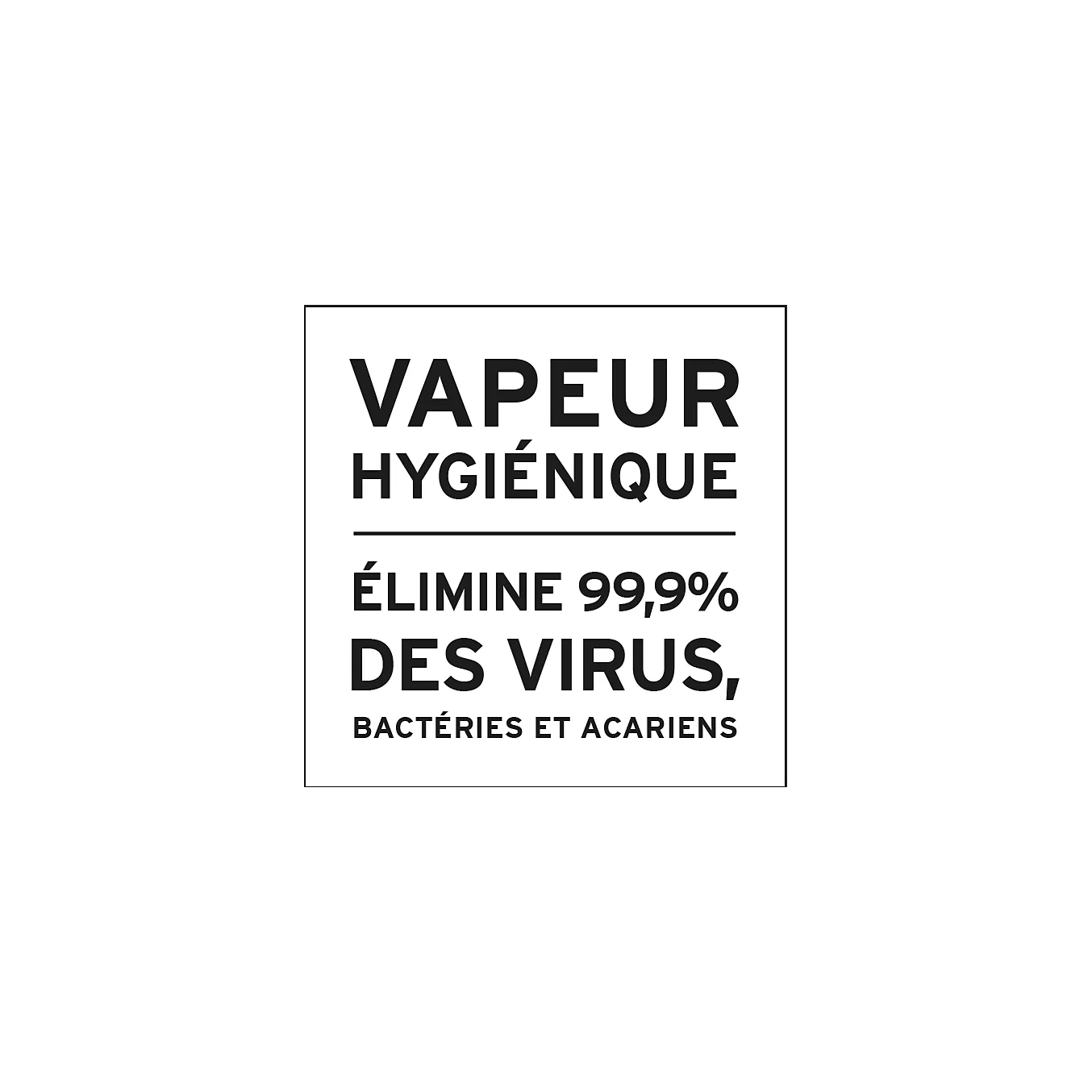 Texte en français : "Vapeur hygiénique élimine 99,9% des virus, bactéries et acariens" sur fond blanc, présente le LAURASTAR LIFT XTRA ALUMINIUM au design élégant.