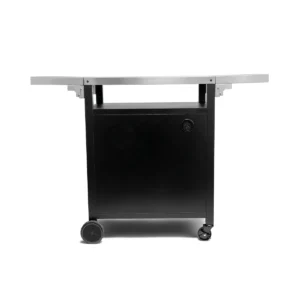 À la fois élégant et fonctionnel, le chariot à roulettes RIVIERA & BAR QPL950 en métal noir est doté de deux roues, d'un meuble spacieux et d'un plateau plat allongé, alliant ainsi un style moderne à un rangement pratique sur un fond blanc éclatant.