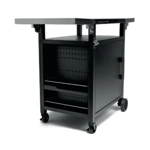Le RIVIERA & BAR QPL950 est un chariot de rangement mobile en métal noir, équipé d'étagères, de tiroirs et de roulettes, qui offre un rangement solide et une grande maniabilité pour tous vos outils et équipements, que ce soit dans votre atelier ou votre garage.