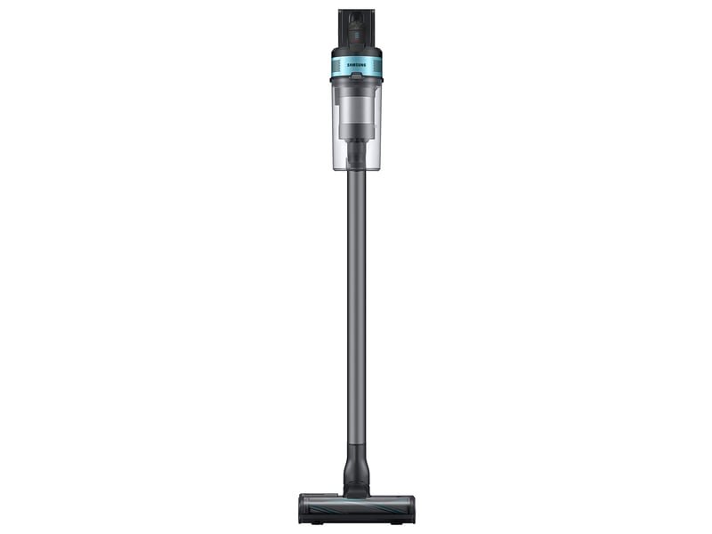 L'aspirateur-balai sans fil SAMSUNG VS20B75B1R1 est doté d'un design vertical, d'un bac à poussière transparent et d'un style noir et bleu élégant, offrant à la fois un aspect moderne et un nettoyage puissant.