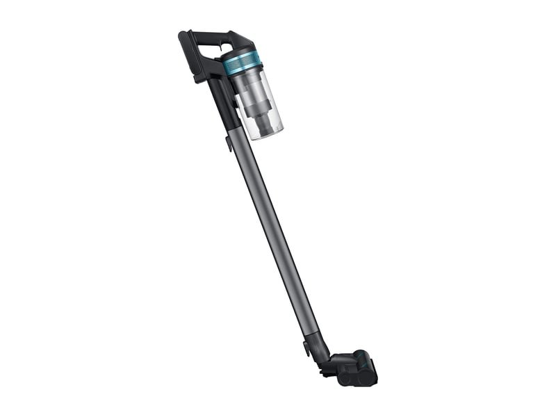 L'aspirateur-balai sans fil SAMSUNG VS20B75B1R1 offre un nettoyage efficace grâce à son bac à poussière transparent et à son design gris métallisé fin et élégant.