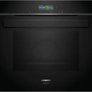 Le SIEMENS HB974GLB1 est un four encastrable noir doté d'un affichage numérique et de commandes tactiles élégantes placées au-dessus de la porte.
