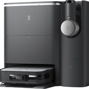 L'ECOVACS X2 COMBO, dans une finition noire élégante, est installé dans sa station de charge et de nettoyage moderne.