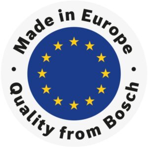 Une étiquette portant le drapeau de l'Union européenne affiche en noir "Made in Europe Quality from BOSCH", soulignant l'excellence du lave-linge BOSCH WAN2827AFR.