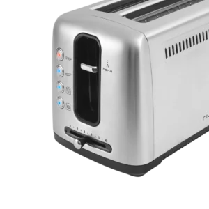 Le grille-pain en acier inoxydable RIVIERA & bar GP540A est doté de boutons conviviaux et d'un cadran latéral numéroté pour un brunissement précis à chaque fois.