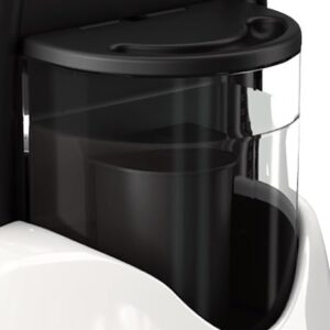 Gros plan d'un réservoir d'eau noir et transparent avec un Cartouche Lift du LAURASTAR CARTOUCHE LIFT PACK DE 3, fixé à un appareil électroménager blanc et élégant.