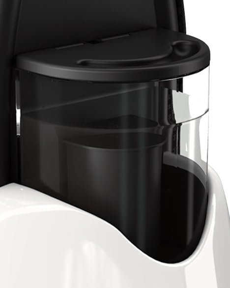 Gros plan d'un réservoir d'eau noir et transparent avec un Cartouche Lift du LAURASTAR CARTOUCHE LIFT PACK DE 3, fixé à un appareil électroménager blanc et élégant.