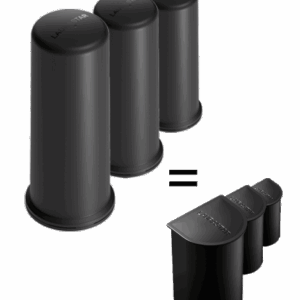 Trois conteneurs cylindriques LAURASTAR CARTOUCHE LIFT PACK DE 3 noirs sont présentés comme équivalents à trois conteneurs rectangulaires noirs.