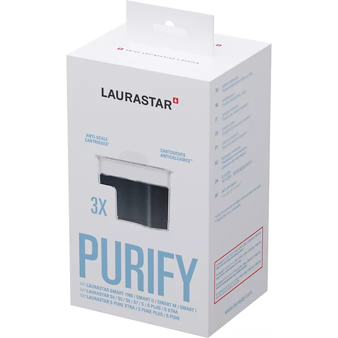 LAURASTAR CARTOUCHE SMART PACK DE 3 cartouches anticalcaires, comprend une image de la cartouche et des détails sur le produit.
