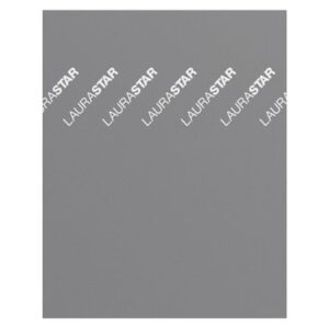 Le LAURASTAR UNIVERSAL COVER GRISE présente une surface grise avec "Laurastar" imprimé plusieurs fois en diagonale et en blanc.