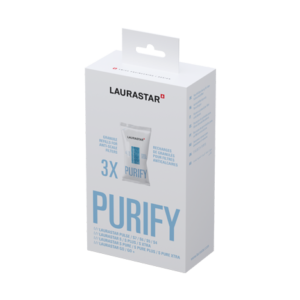 LAURASTAR RECHARGE GRANULÉS PACK DE 3, cartouches filtrantes antitartre dans un emballage blanc avec texte bleu et gris.