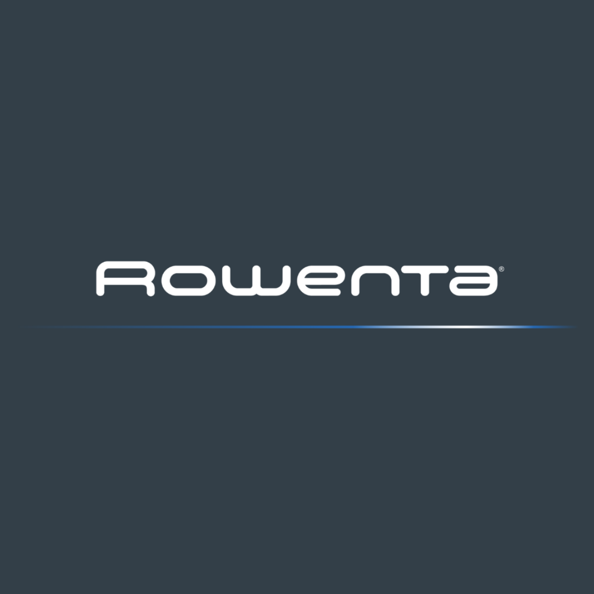 Logo Rowenta avec texte blanc sur fond gris foncé, présenté dans un style similaire à celui de THOMSON et de la marque Copier classique.