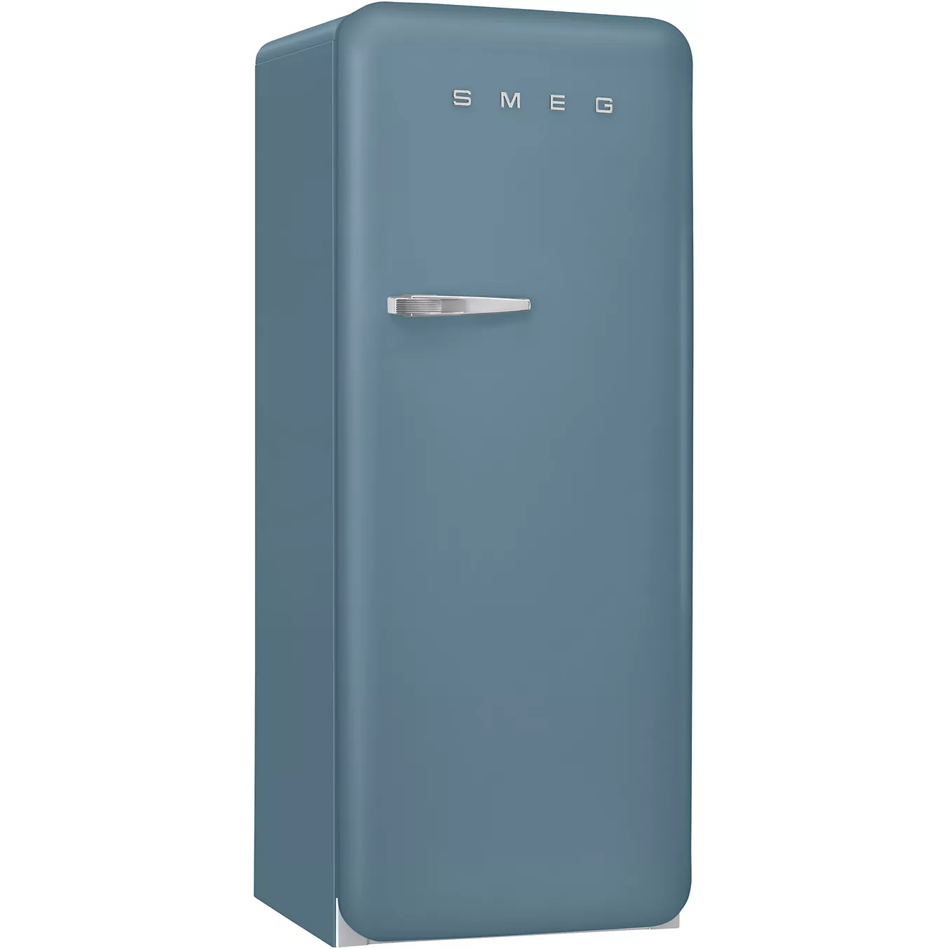 Le SMEG FAB28RSBM6 est un réfrigérateur bleu avec un design vintage et une poignée argentée sur le devant.