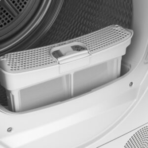 Ouvrez la porte du sèche-linge BOSCH WQJ2320MFR en montrant le filtre à peluches amovible à l'intérieur du tambour.