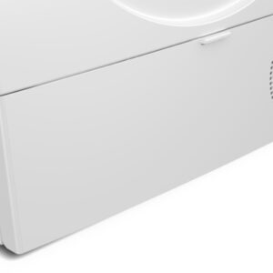 Gros plan du panneau avant inférieur du sèche-linge BOSCH WQJ2320MFR, mettant en évidence l'évent et la petite poignée.