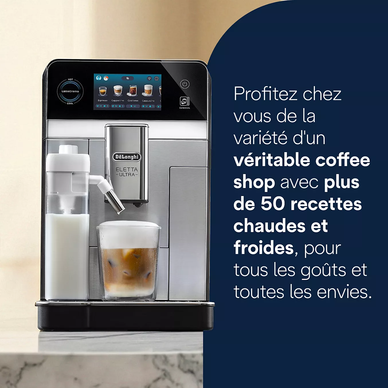 La machine à café DELONGHI ELETTA EXPLORE ECAM470.85.MB crée de délicieux lattes et vous permet de profiter de plus de 50 recettes chaudes et froides.