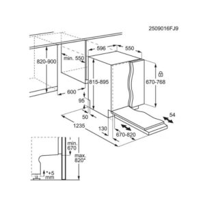 Dessin technique du congélateur encastrable AEG GI8200A2TC, montrant les mesures et dimensions détaillées de l'installation pour faciliter la planification de la cuisine et la coordination des appareils.