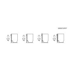Quatre icônes de conteneurs latéraux, chacun étiqueté avec un poids de 4 à 12 kg (un indiquant 5 à 12 kg), vous aident à organiser efficacement votre congélateur AEG GI8200A2TC.