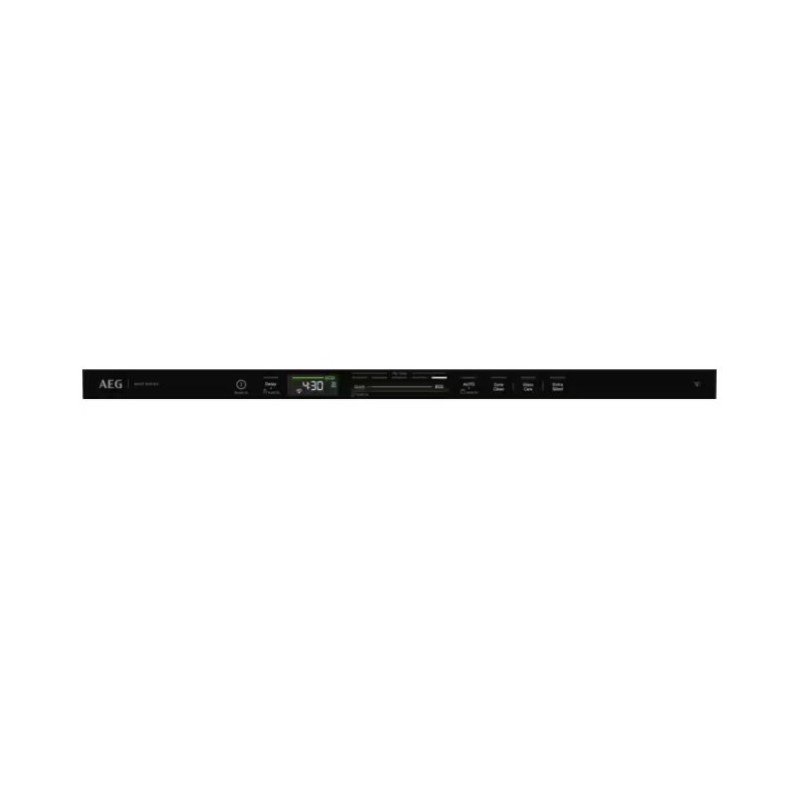 Le lave-vaisselle AEG GI8200A2TC est doté d'un panneau de commande noir avec un affichage numérique et plusieurs boutons pour personnaliser les réglages et les fonctions du lave-vaisselle.