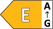 Étiquette énergétique jaune du réfrigérateur CANDY CCH2T618EXBF, affichant un "E" proéminent et une échelle d'efficacité allant de A (meilleur) à G (pire) sur la droite.