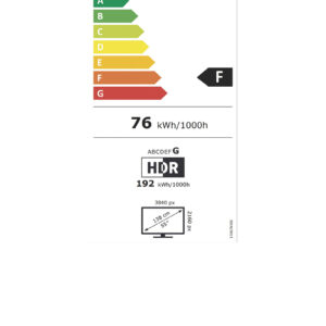 Étiquette énergétique pour le SAMSUNG TQ55S92H : classé F, 76 kWh/1000h (SDR), 192 kWh/1000h (HDR), 55", 3840x2160, HDR.
