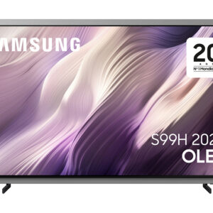 Le SAMSUNG TQ83S95H affiche une image abstraite d'un violet éclatant sur son écran OLED.