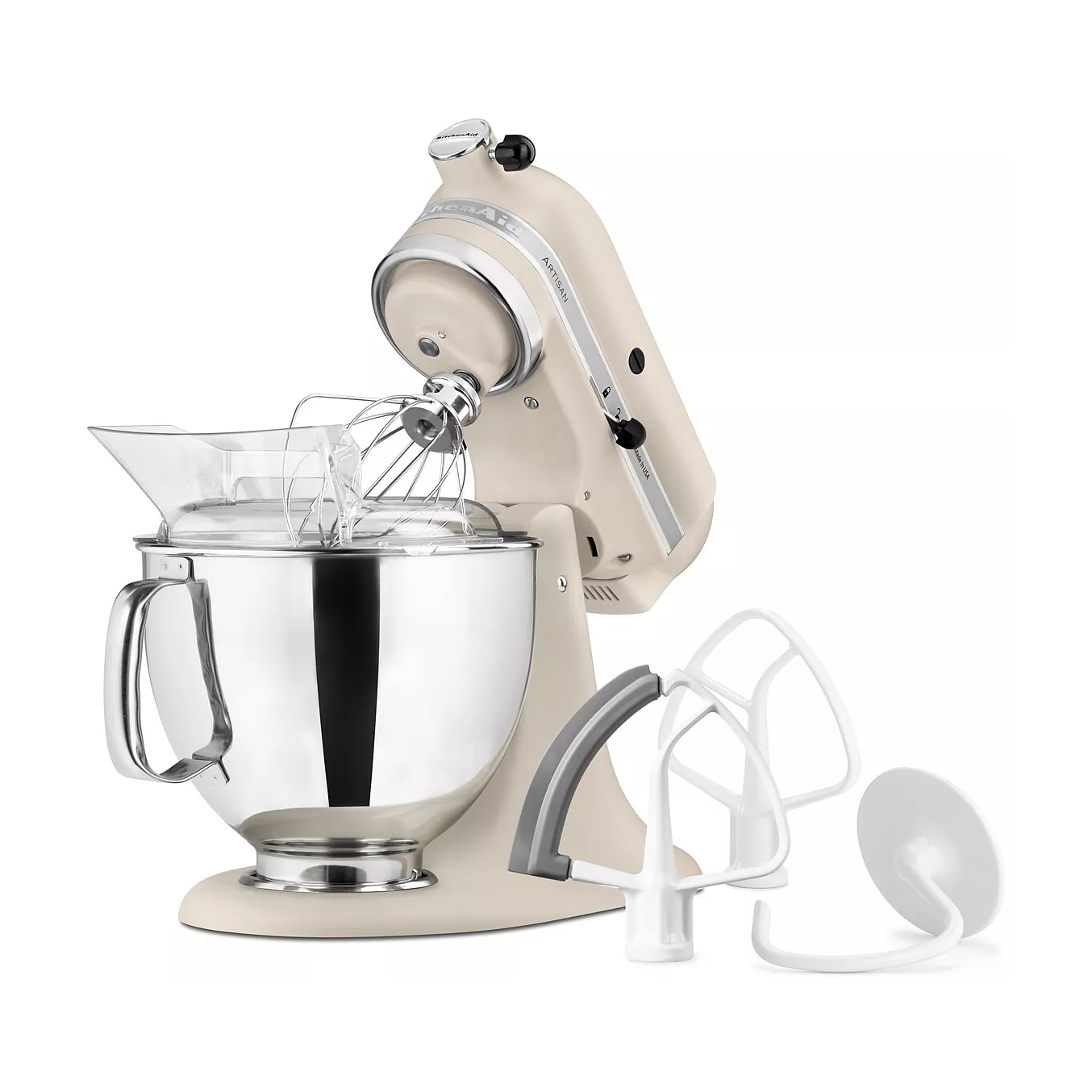 Le robot pâtissier KITCHENAID 5KSM175PSEFL (Copier) est livré avec un bol en acier inoxydable et trois accessoires polyvalents, ce qui en fait l'appareil idéal pour toutes les cuisines.