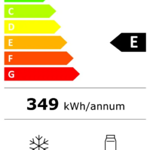 Le réfrigérateur SAMSUNG RS70F64KEKEF est classé E sur l'échelle d'efficacité énergétique, consomme 349 kWh/an, dispose d'un compartiment congélateur de 220 L et d'un compartiment réfrigérateur de 420 L, et fonctionne silencieusement à 36 dB.