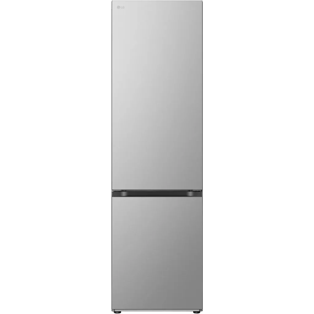 Le LG GBV3200DPY est un réfrigérateur haut de gamme de couleur argentée, doté de deux portes et d'un compartiment congélateur en bas.