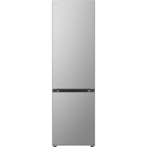 Le LG GBV3200DPY est un réfrigérateur haut de gamme de couleur argentée, doté de deux portes et d'un compartiment congélateur en bas.