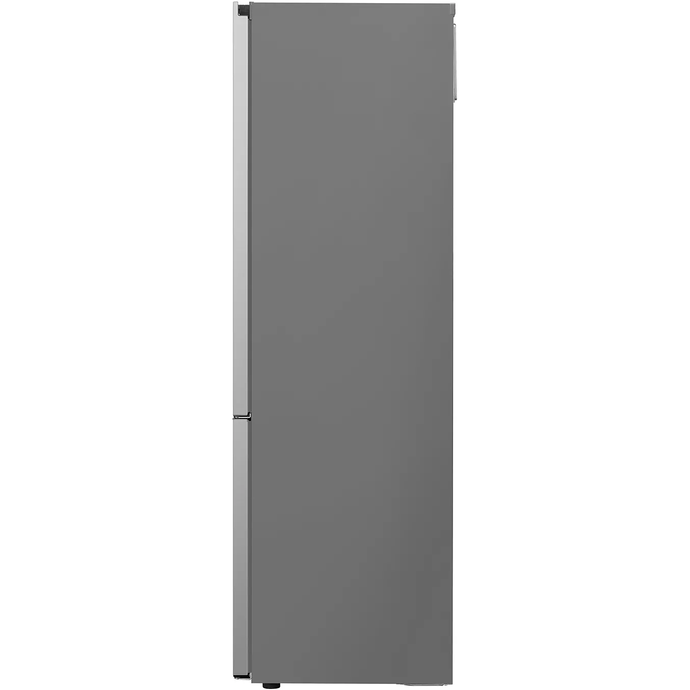 Vue de profil du réfrigérateur LG GBV3200DPY, qui se caractérise par un design élancé de couleur argentée et une surface lisse et unie.