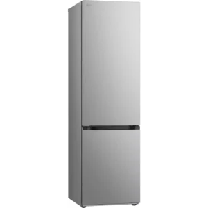 Le LG GBV3200DPY est un grand réfrigérateur argenté à deux portes, doté d'un compartiment congélateur en bas, photographié sur un fond uni.