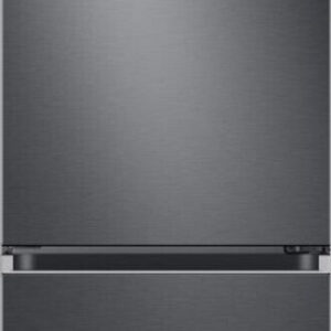 Le SAMSUNG RB34C602EB1 est un réfrigérateur noir de grande hauteur, doté d'un compartiment réfrigérateur en haut et d'un compartiment congélateur en bas, vu de face.