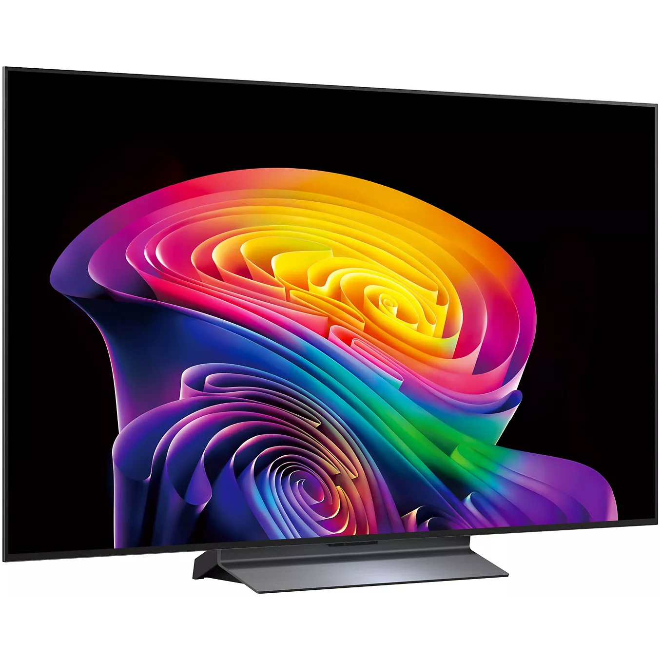 Un téléviseur à écran plat LG OLED65C6 (Copie) dernier cri, sur lequel s'affiche un motif abstrait en spirale aux couleurs vives et éclatantes.