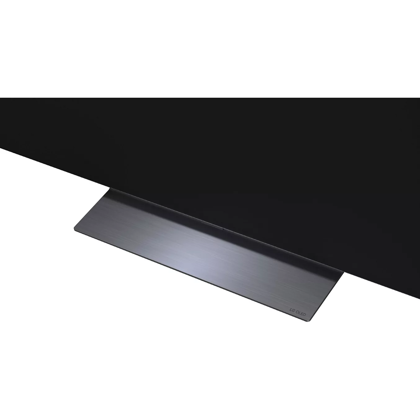 Téléviseur LG OLED65C6 doté d'un socle rectangulaire métallique, photographié vu d'en haut.