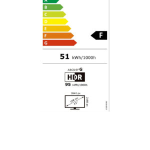 Étiquette énergétique pour le modèle SAMSUNG TQ43Q7F4AUXXC (photocopieur) : classe F, 51 kWh/1 000 h, 43 pouces, résolution 3 840 x 2 160. Non compatible avec les photocopieurs SAMSUNG.