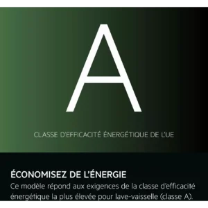 La lettre « A » sur fond vert-noir, indiquant une efficacité énergétique maximale pour le lave-vaisselle AEG.