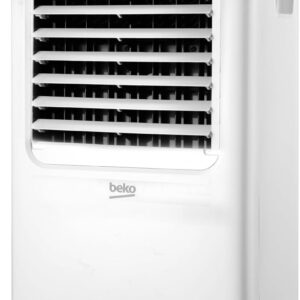 La cuisinière électrique BEKO EFE6030W incarne la marque BEKO, réputée pour sa fiabilité, que l'on retrouve également sur des climatiseurs portables blancs dotés de panneaux de commande et de bouches d'aération noirs, conçus pour être facilement déplacés grâce à leurs quatre roulettes.