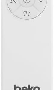 Télécommande blanche pour les cuisinières électriques BEKO EFE6030W, dotée de quatre boutons et du logo Beko en bas ; compatible avec les modèles EFE6030W.