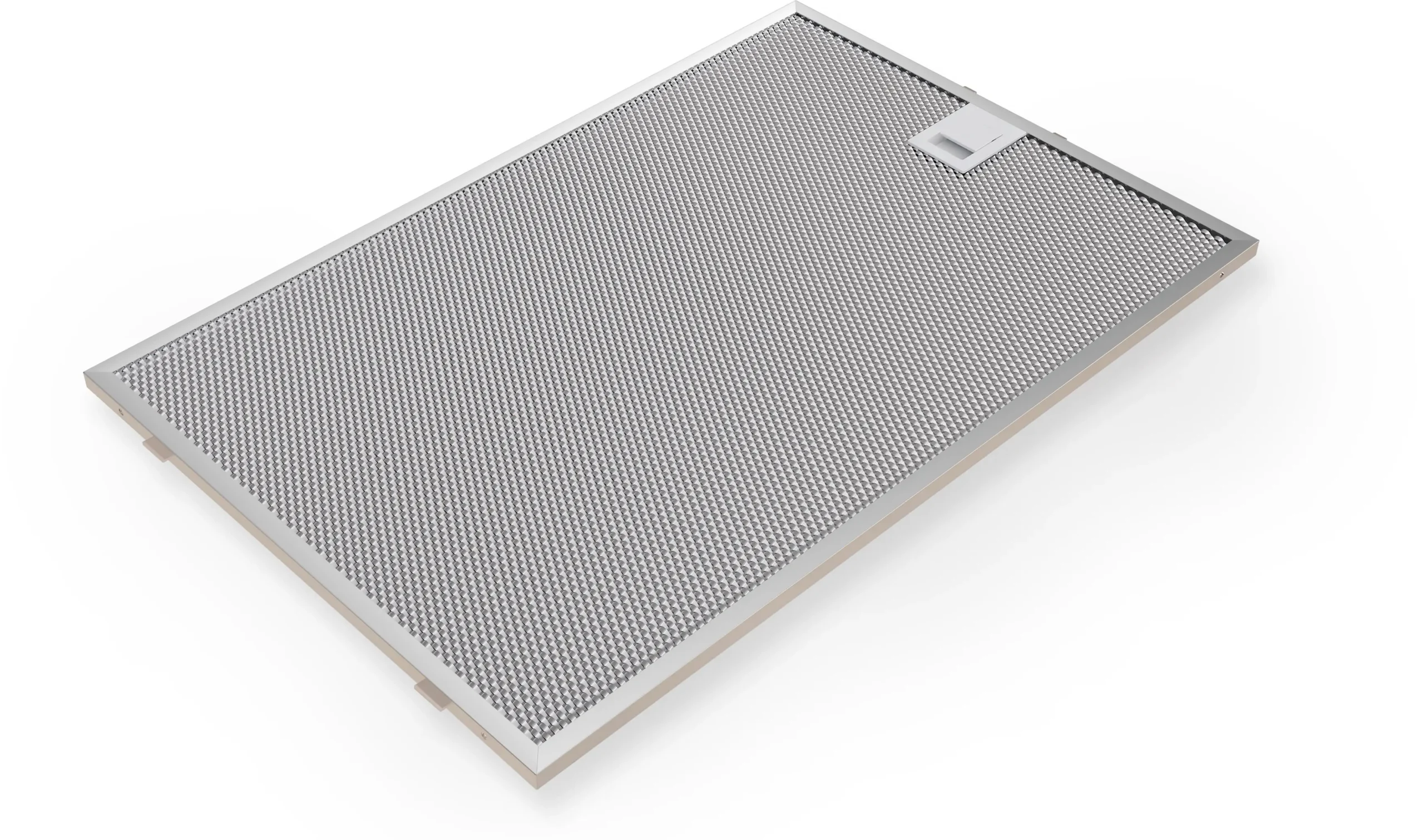 Le DWB97DN est un filtre rectangulaire en treillis métallique doté d'un cadre robuste et d'une petite poignée en plastique sur un côté.