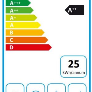 L'étiquette énergétique du modèle Bosch DWB97DN indique la classe A++, une consommation d'énergie de 25 kWh/an et un niveau sonore de 56 dB.