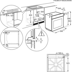 Schéma indiquant les dimensions d'encastrement, les dégagements, les exigences en matière de ventilation et les instructions de montage du four ELECTROLUX EOF3C40TH, avec les mesures correspondantes.