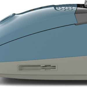 Unité de base du fer à vapeur Miele GUARD S1 BLEU NORDIQUE FLEX, de couleur bleue et grise, avec bouton de commande et réservoir d'eau BLEU NORDIQUE FLEX, vue de profil.