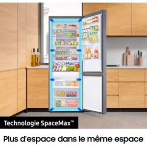 Grâce à sa technologie innovante SpaceMax, le réfrigérateur SAMSUNG RB50DG601ES9 offre une grande capacité de rangement pour tous vos produits frais, tout en s'intégrant parfaitement à n'importe quelle cuisine moderne grâce à son design épuré et sophistiqué.