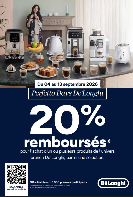 Commencez vos matinées autour d’une table de petit-déjeuner élégante, avec des machines à café DELONGHI, des viennoiseries fraîches et des jus de fruits. Profitez en outre d’une promotion de remboursement de 20 % sous forme de remise en ligne (offre valable jusqu’en 2025) pour rendre ce délicieux début de journée encore plus agréable.