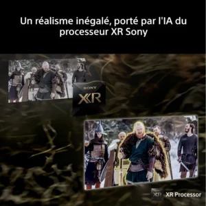 Deux images comparant la qualité d'affichage, représentant toutes deux des guerriers, permettent de mettre en évidence le réalisme accru et les véritables performances RVB offertes par le processeur XR du SONY K-65XR95M2 True RGB.