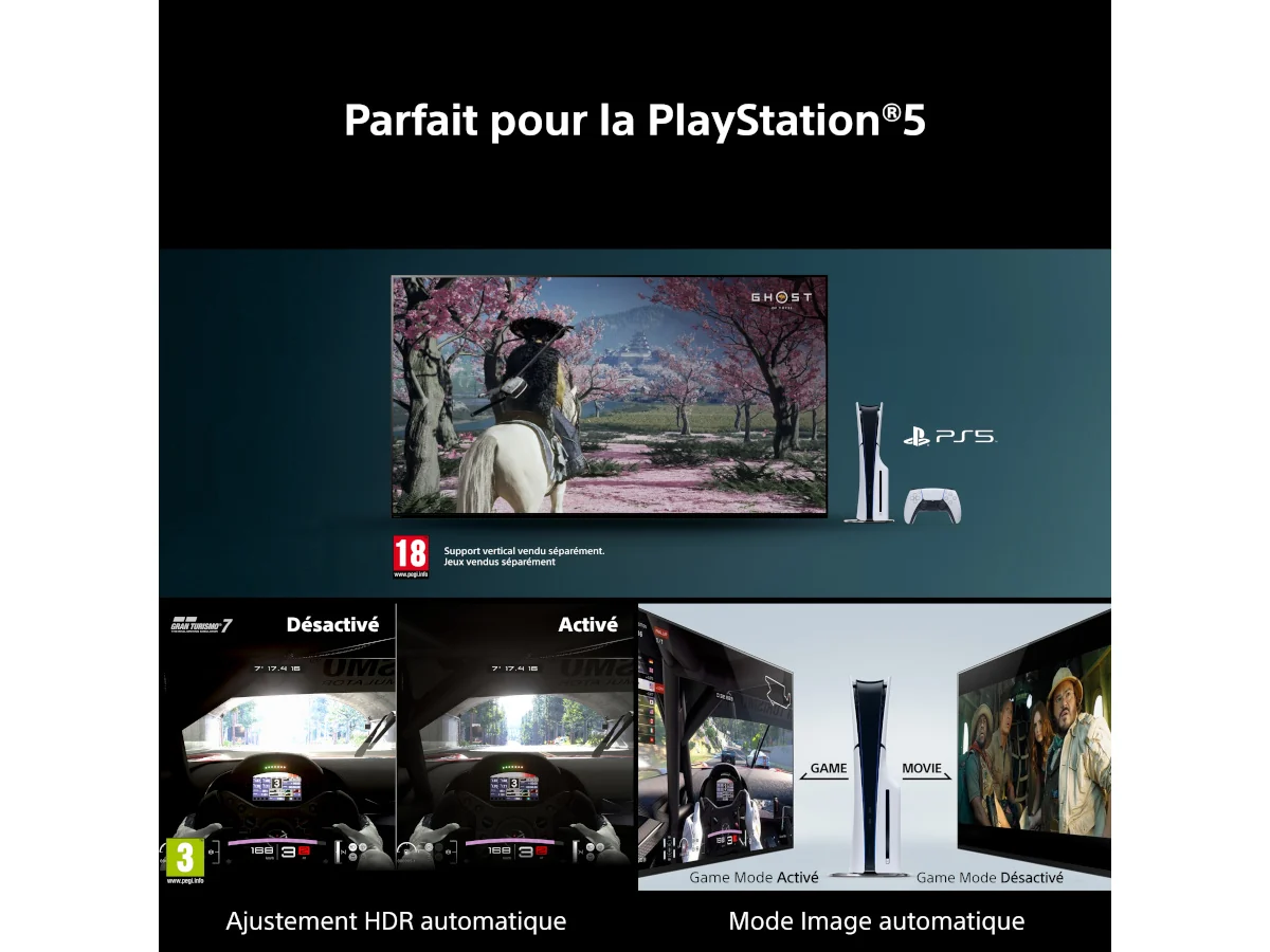 Découvrez les jeux PlayStation 5 sur le téléviseur SONY K-75XR95M2 True RGB, doté des réglages HDR et du mode Jeu pour des performances optimales et une précision des couleurs exceptionnelle grâce à la technologie True RGB.