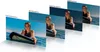 Une personne sur une planche de surf dans l'océan, représentée en quatre versions avec des nuances de couleurs et des éclairages différents sur le TCL 43P7L.